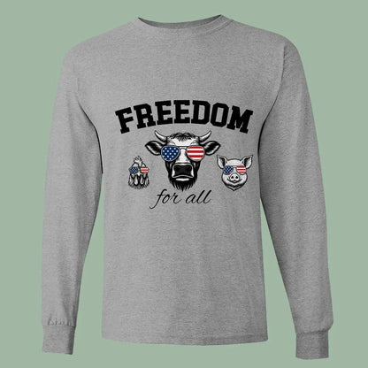Freedom for All Vegan Shirt – Patriotic Animal Rights Long Sleeve