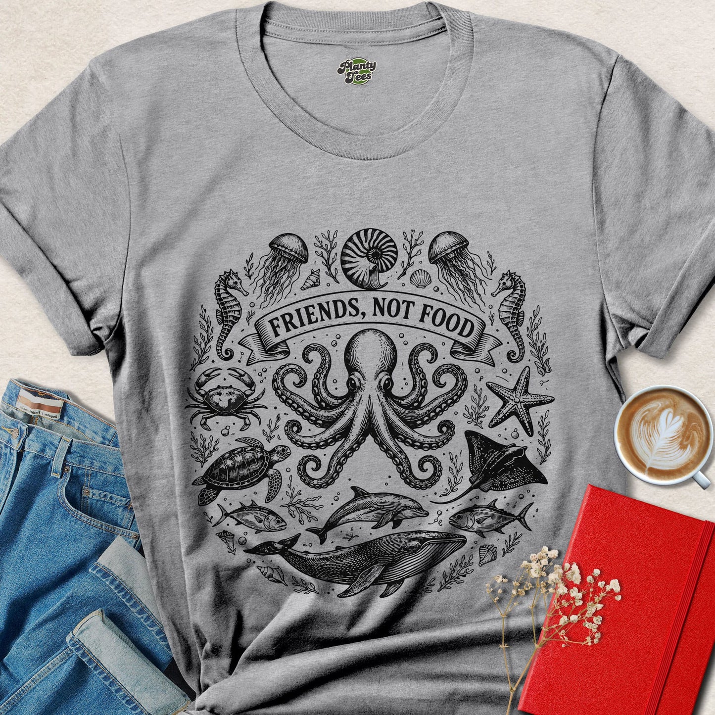 Friends Not Food Vegan Ocean Animal Rights Shirt