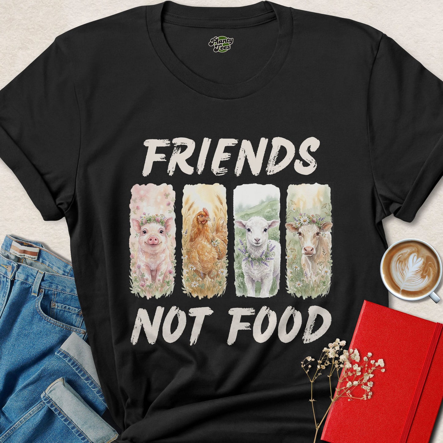 Friends Not Food Vegan Shirt Animal Rights Plant Based Tee