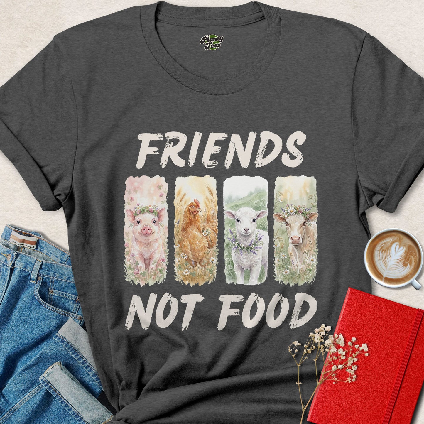 Friends Not Food Vegan Shirt Animal Rights Plant Based Tee