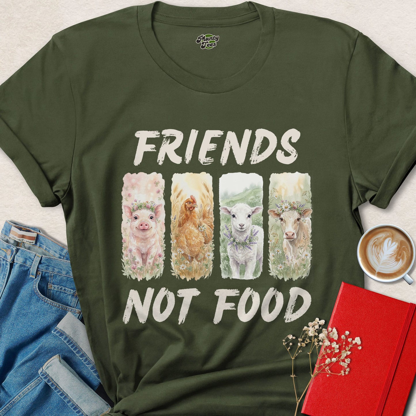 Friends Not Food Vegan Shirt Animal Rights Plant Based Tee
