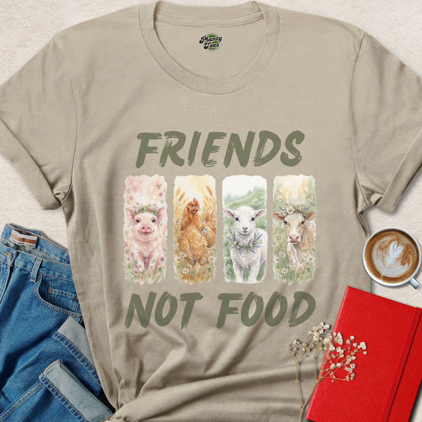 Friends Not Food Vegan Shirt Animal Rights Plant Based Tee