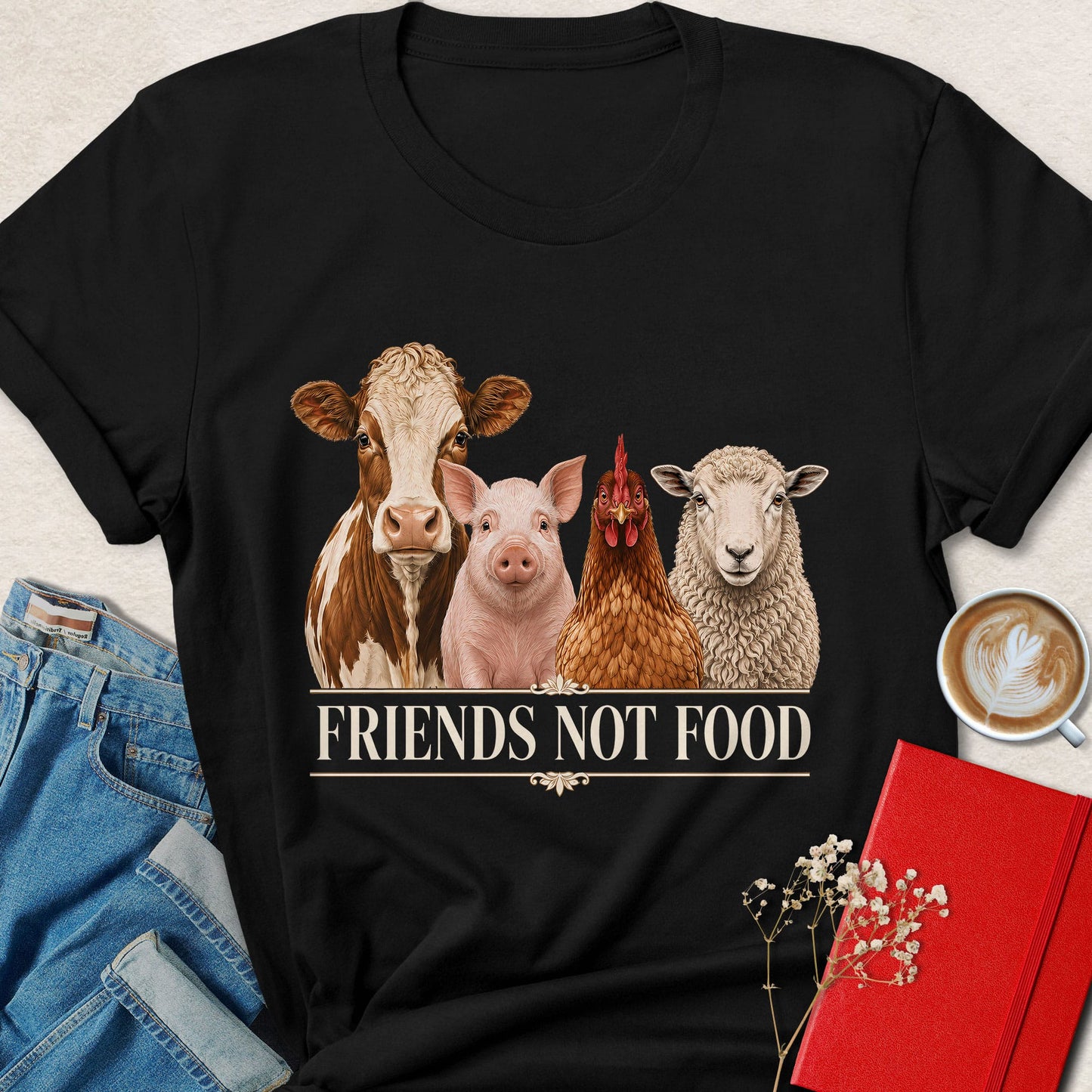Friends Not Food Farm Animal Vegan T-Shirt