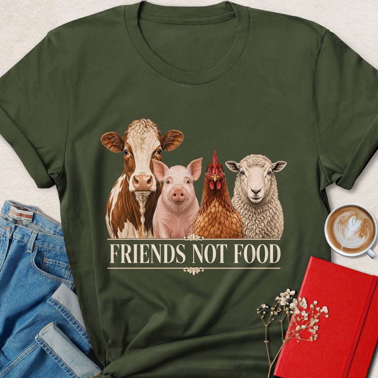 Friends Not Food Farm Animal Vegan T-Shirt