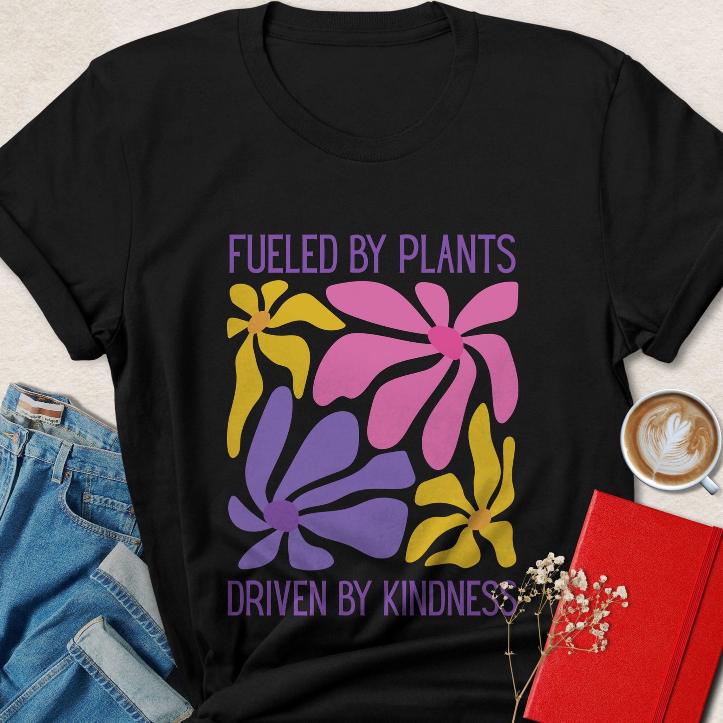 Retro Floral Fueled By Plants Vegan Graphic T-Shirt