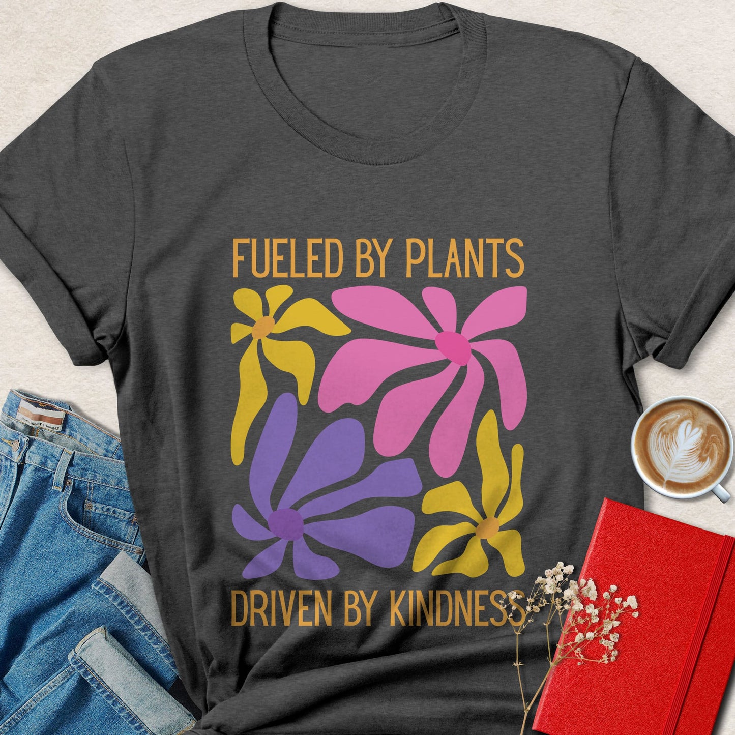 Retro Floral Fueled By Plants Vegan Graphic T-Shirt