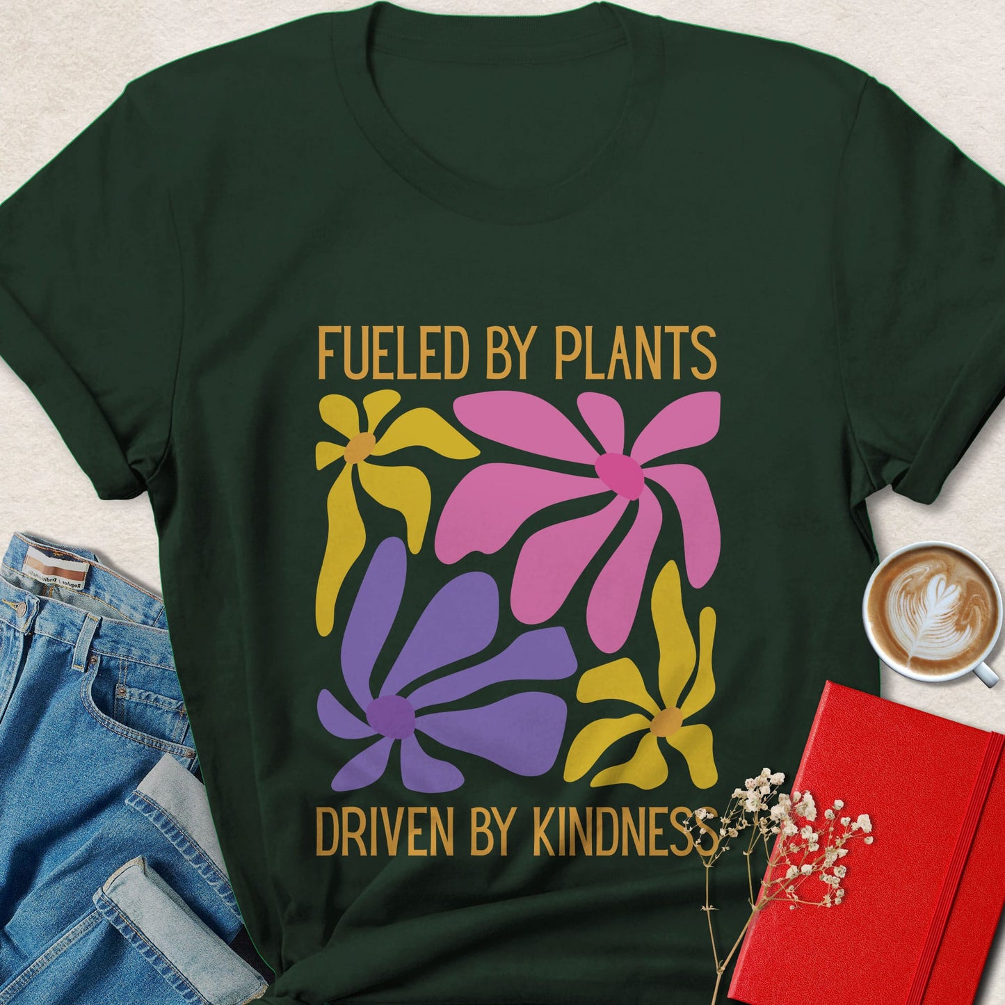 Retro Floral Fueled By Plants Vegan Graphic T-Shirt