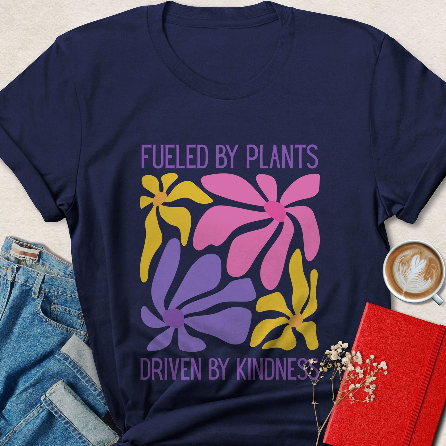 Retro Floral Fueled By Plants Vegan Graphic T-Shirt