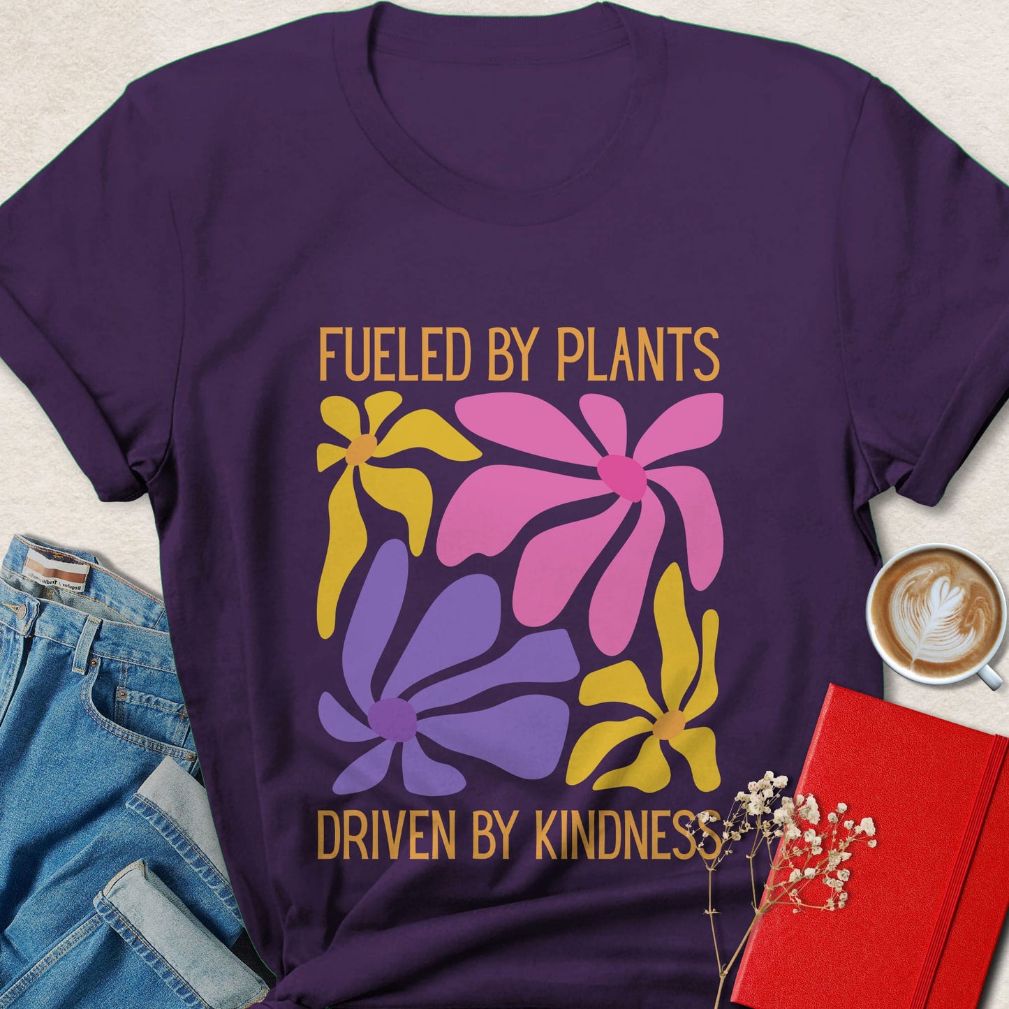 Retro Floral Fueled By Plants Vegan Graphic T-Shirt