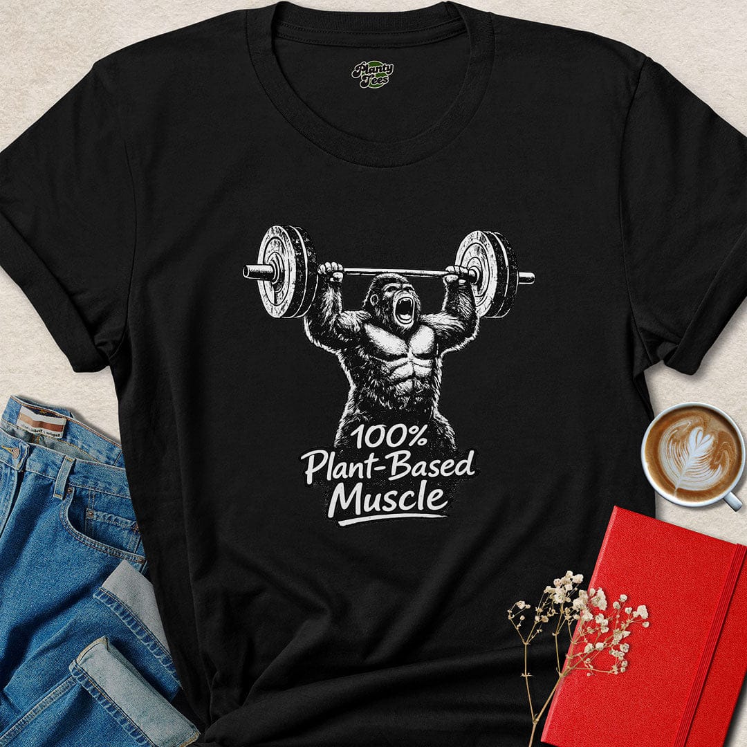100% Plant-Based Muscle Shirt – Vegan Powerlifting Tee for Strong Athletes