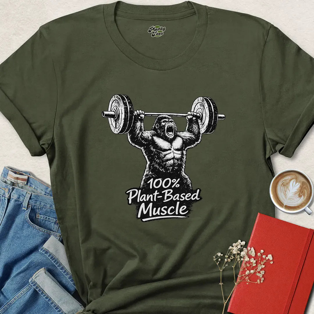 100% Plant-Based Muscle Shirt – Vegan Powerlifting Tee for Strong Athletes