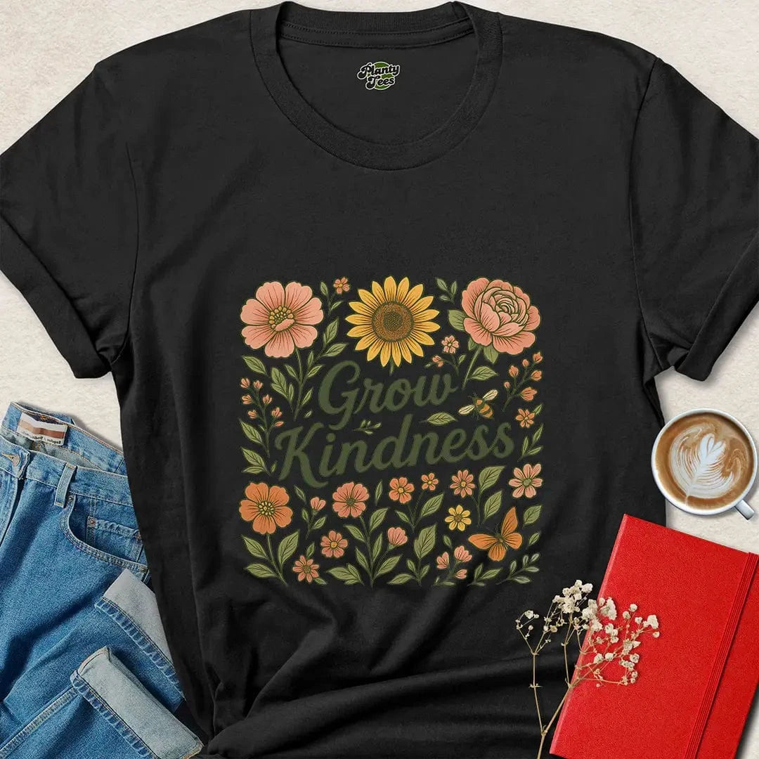 Grow Kindness Shirt – Floral Vegan Tee for Peaceful Living