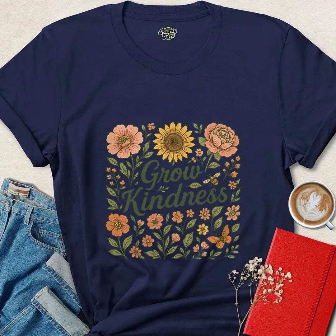 Grow Kindness Shirt – Floral Vegan Tee for Peaceful Living