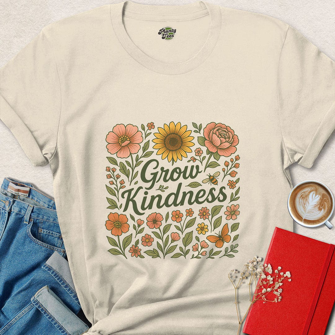 Grow Kindness Shirt – Floral Vegan Tee for Peaceful Living