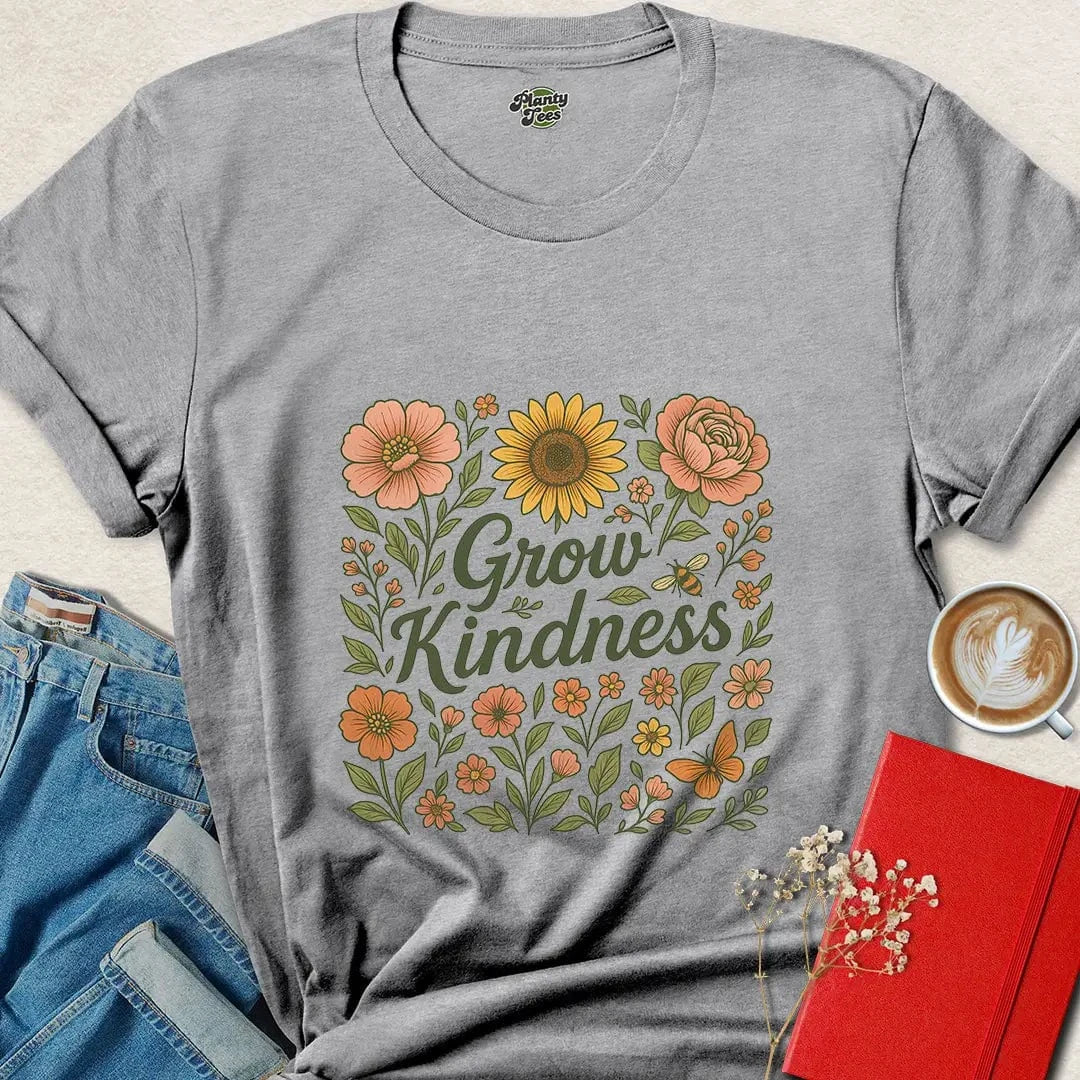 Grow Kindness Shirt – Floral Vegan Tee for Peaceful Living
