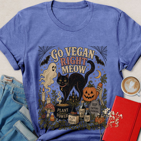 Go Vegan Right Meow Cat Vegan Halloween T-Shirt