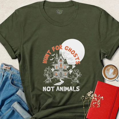 Hunt For Ghosts Not Animals Vegan Halloween T-Shirt