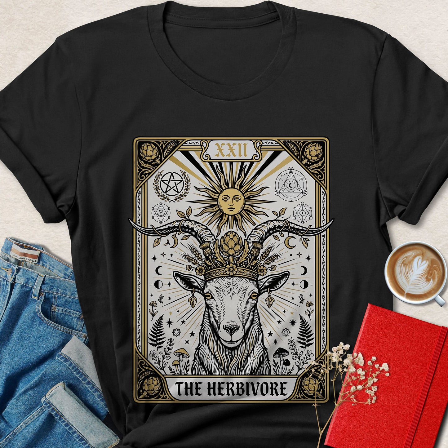Herbivore Tarot Goat Vegan Shirt | Mystical Plant Based Tee