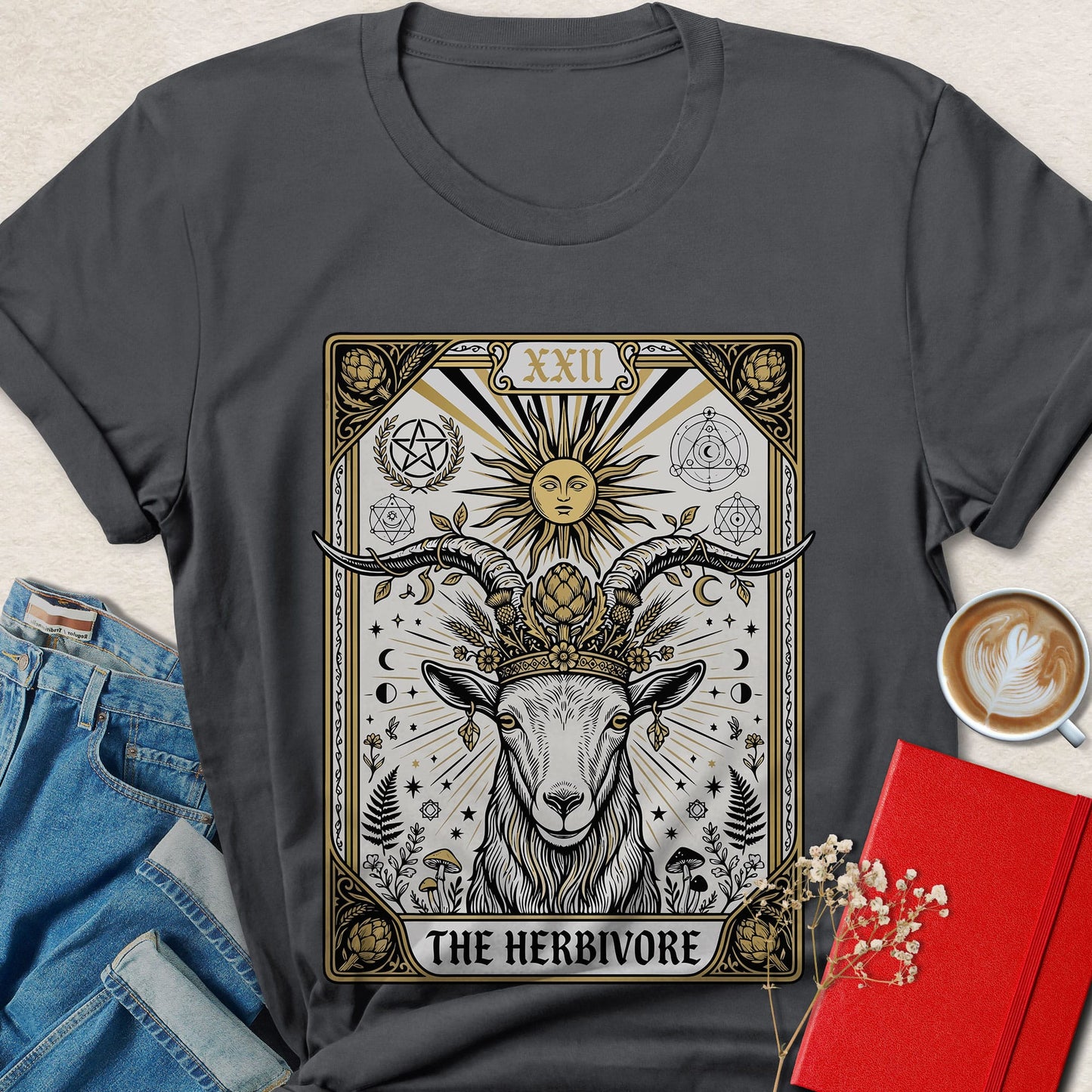 Herbivore Tarot Goat Vegan Shirt | Mystical Plant Based Tee
