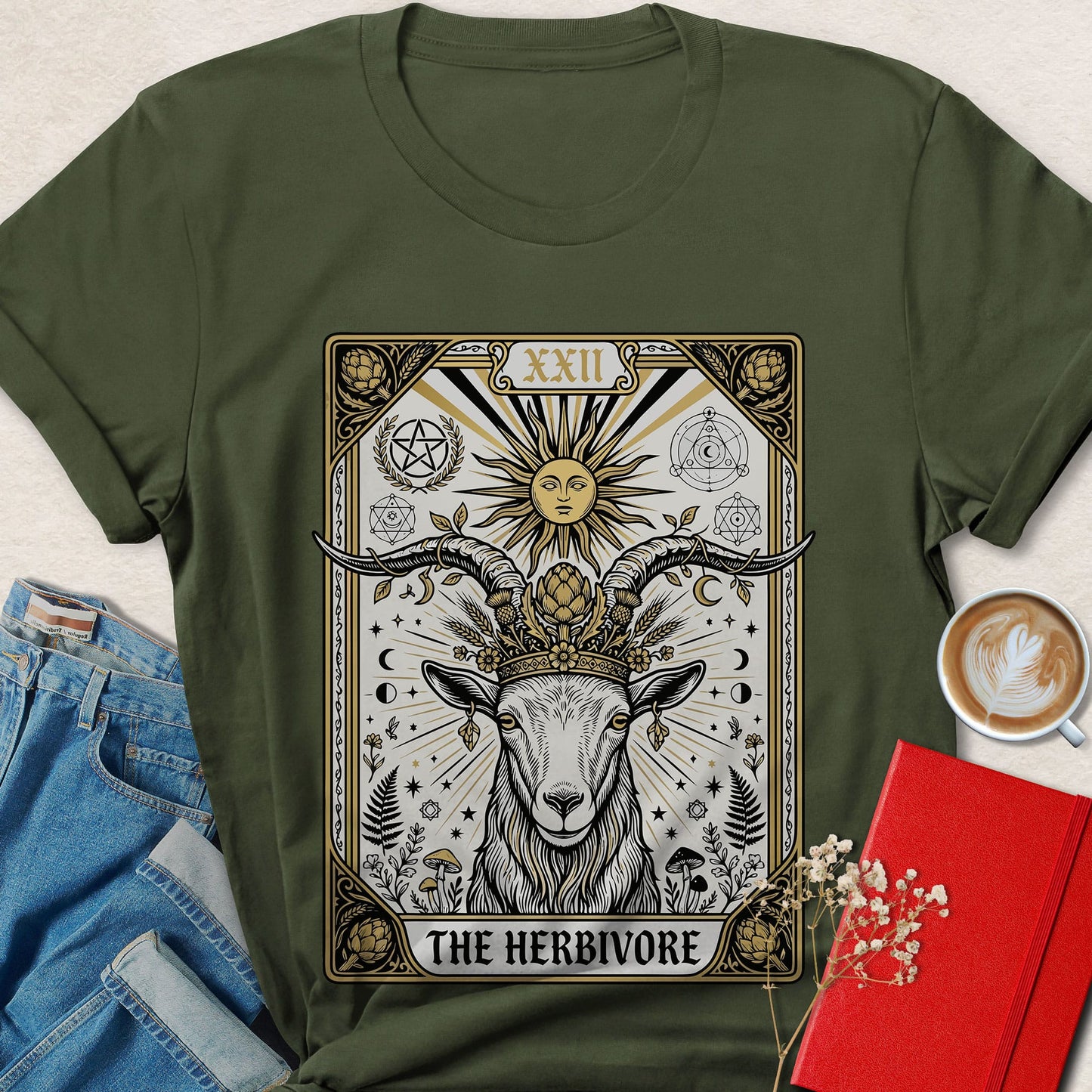Herbivore Tarot Goat Vegan Shirt | Mystical Plant Based Tee