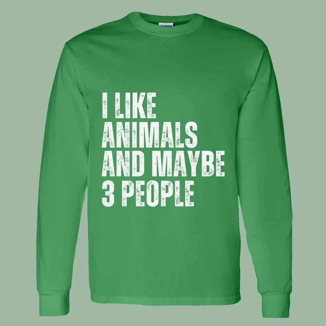 Funny Vegan Long Sleeve – I Like Animals and Maybe 3 People Tee
