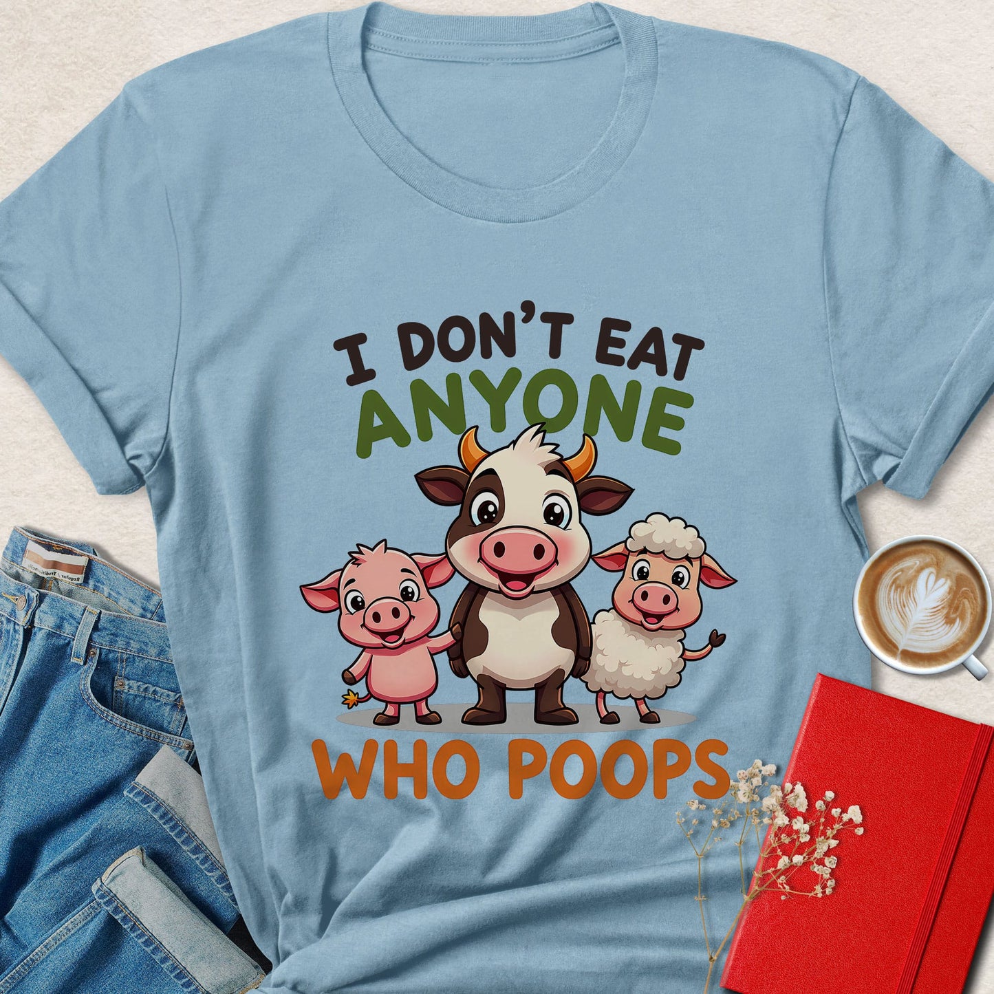 I Don’t Eat Anyone Cute Farm Animal Cartoon T-Shirt