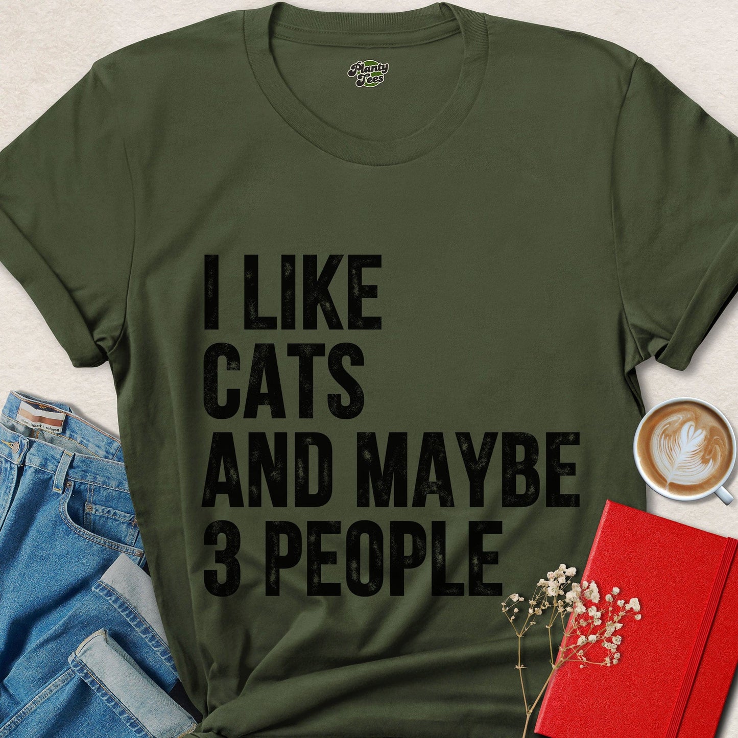 I Like Cats and Maybe 3 People Funny Cat Lover T-Shirt