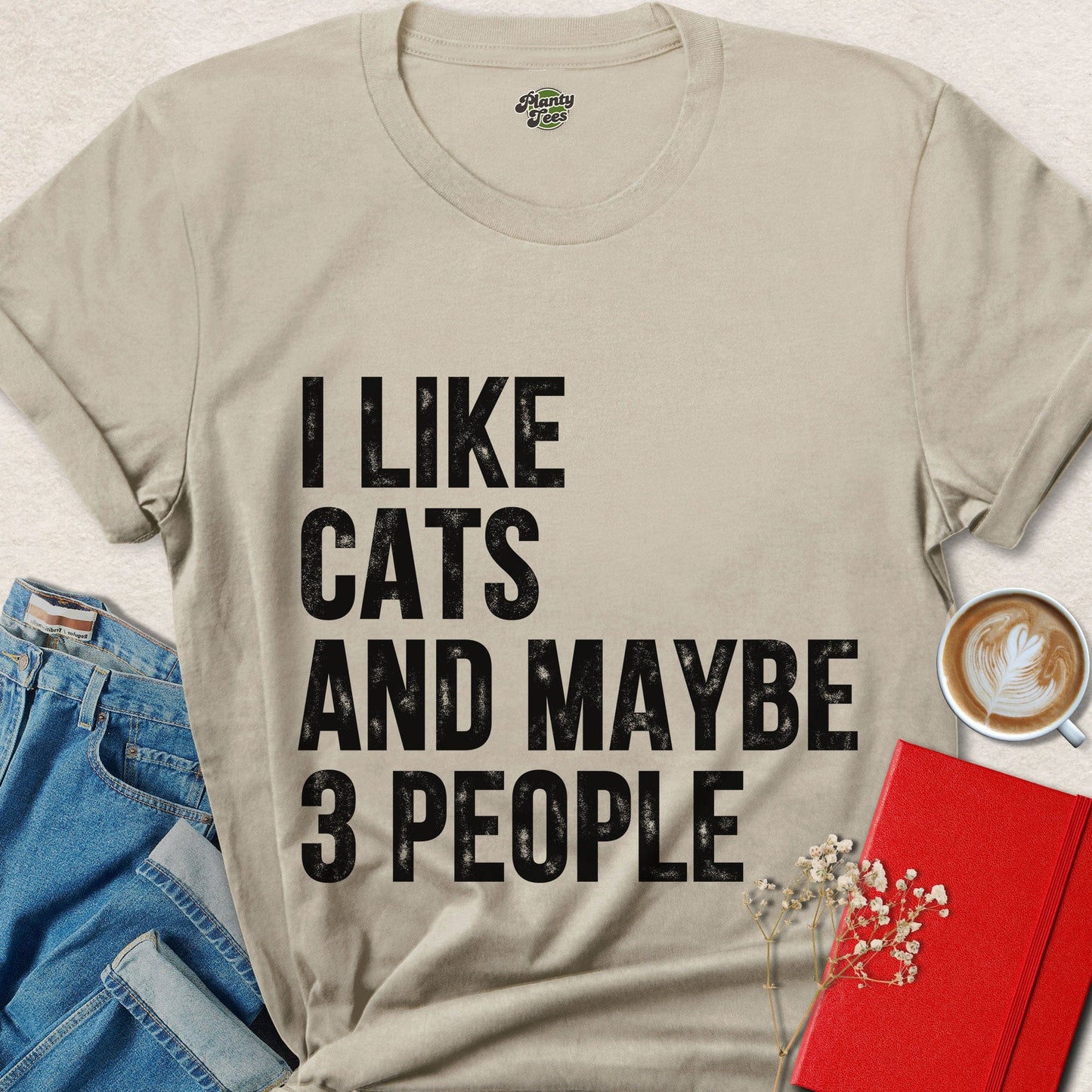 I Like Cats and Maybe 3 People Funny Cat Lover T-Shirt