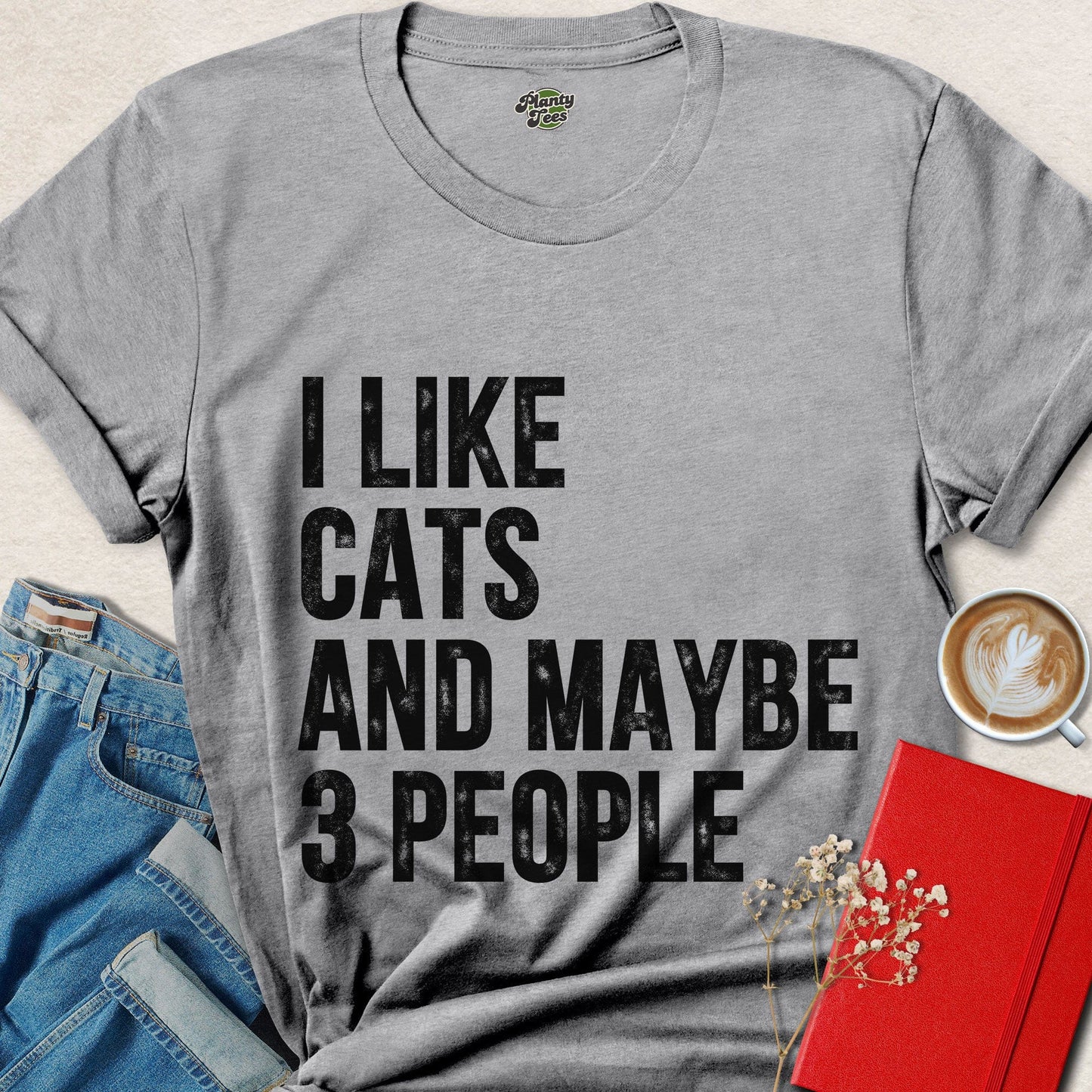 I Like Cats and Maybe 3 People Funny Cat Lover T-Shirt