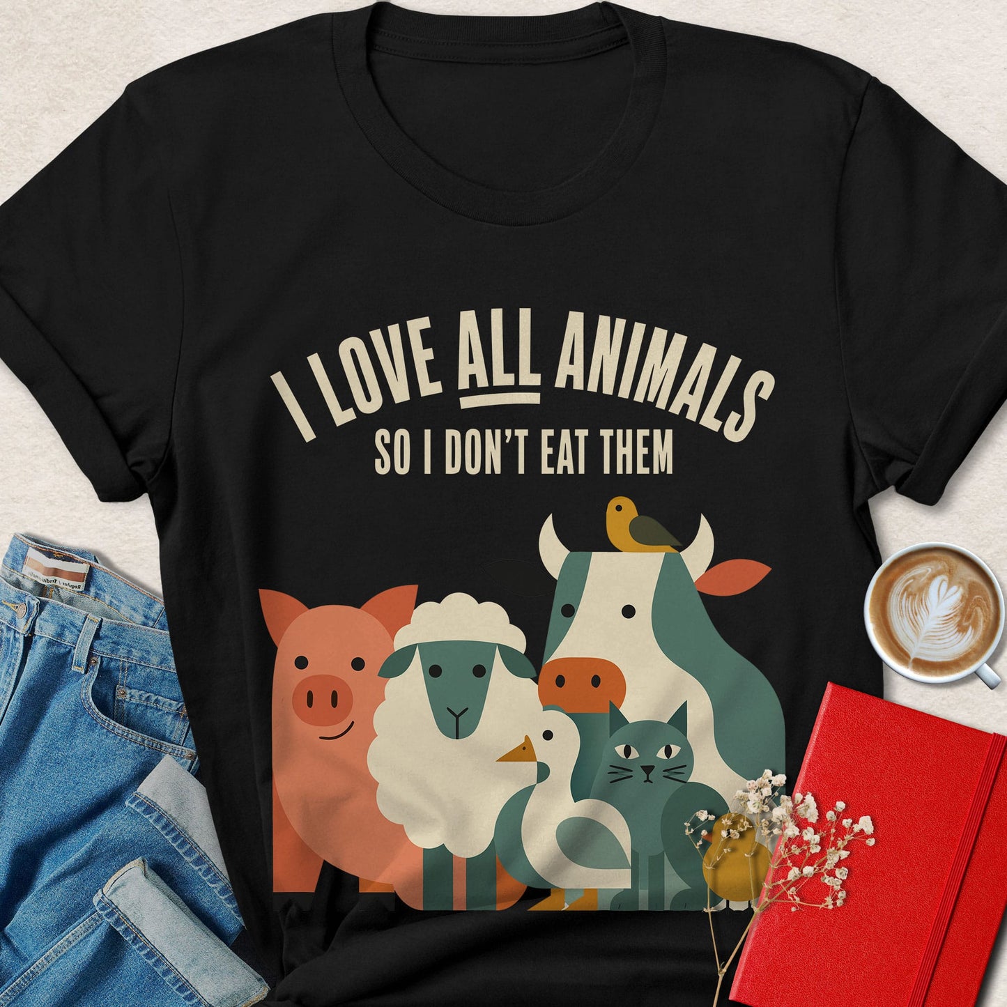 I Love All Animals So I Don't Eat Them Minimalist Vegan T-shirt