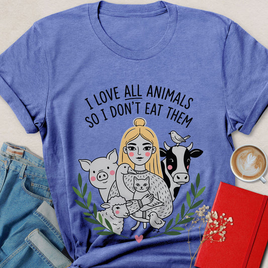 I Love All Animals Cute Illustration T-Shirt