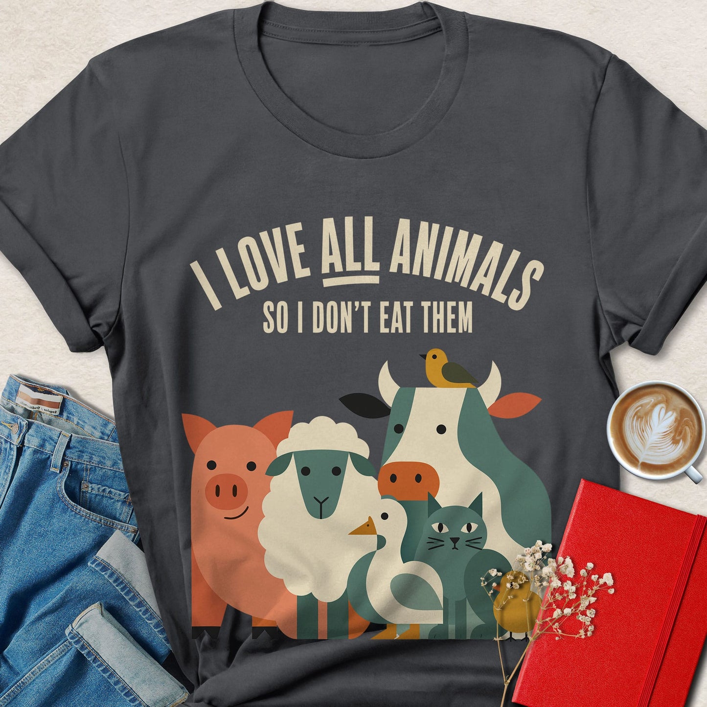 I Love All Animals So I Don't Eat Them Minimalist Vegan T-shirt