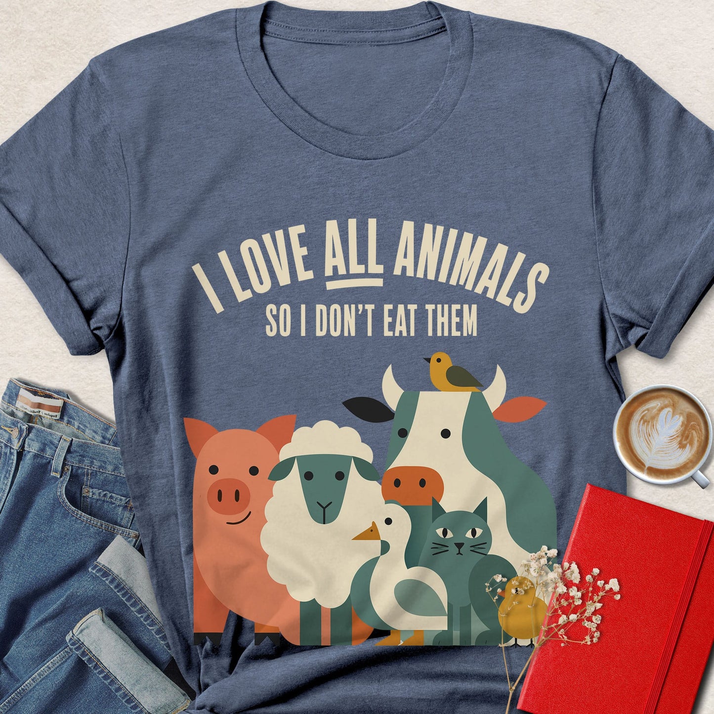 I Love All Animals So I Don't Eat Them Minimalist Vegan T-shirt