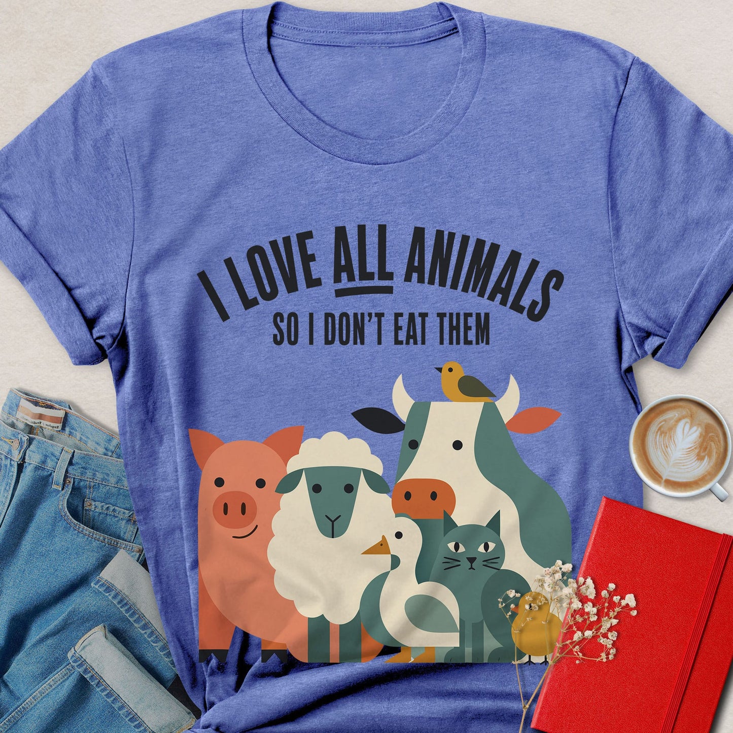 I Love All Animals So I Don't Eat Them Minimalist Vegan T-shirt