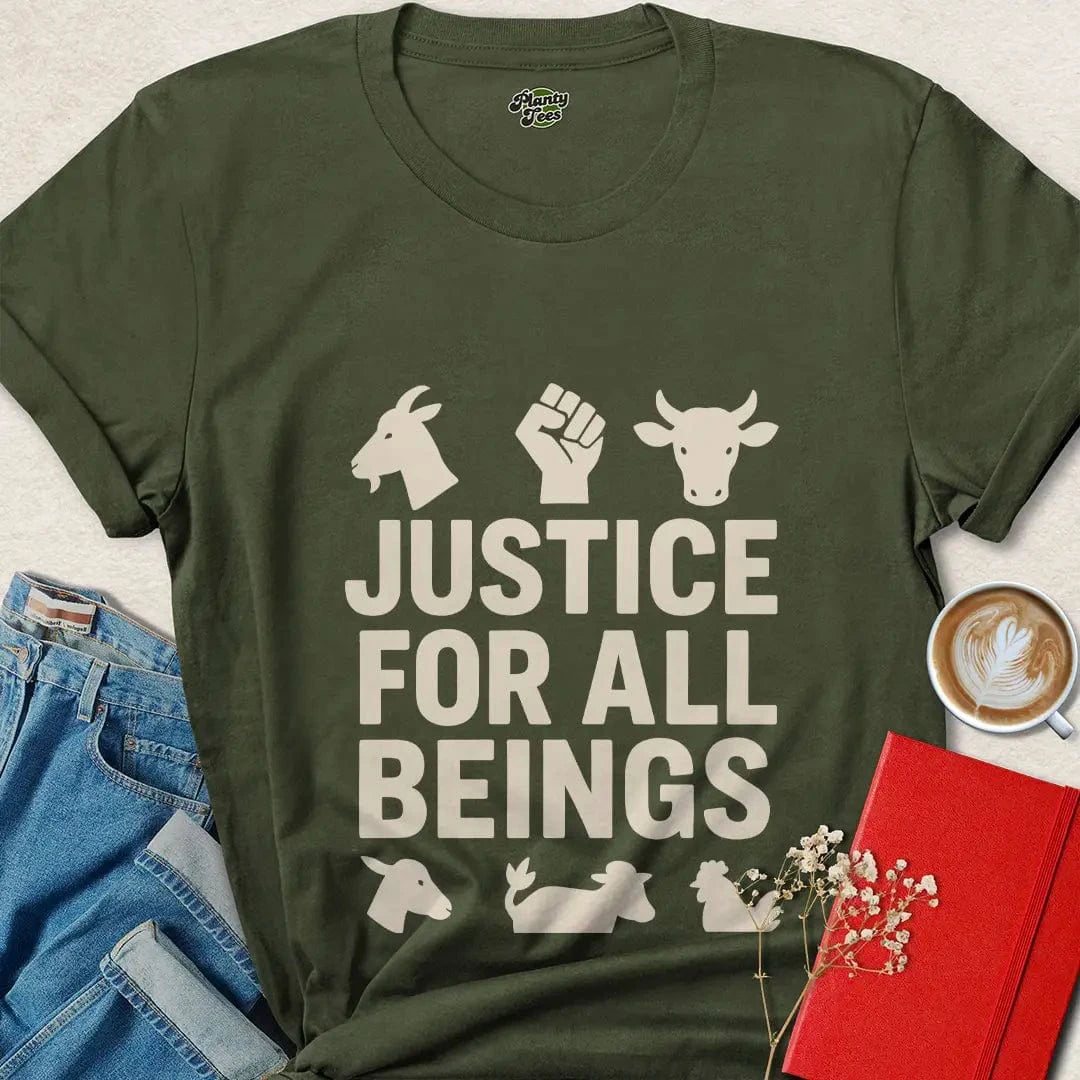 Justice for All Beings Shirt – Bold Vegan Activist Statement Tee
