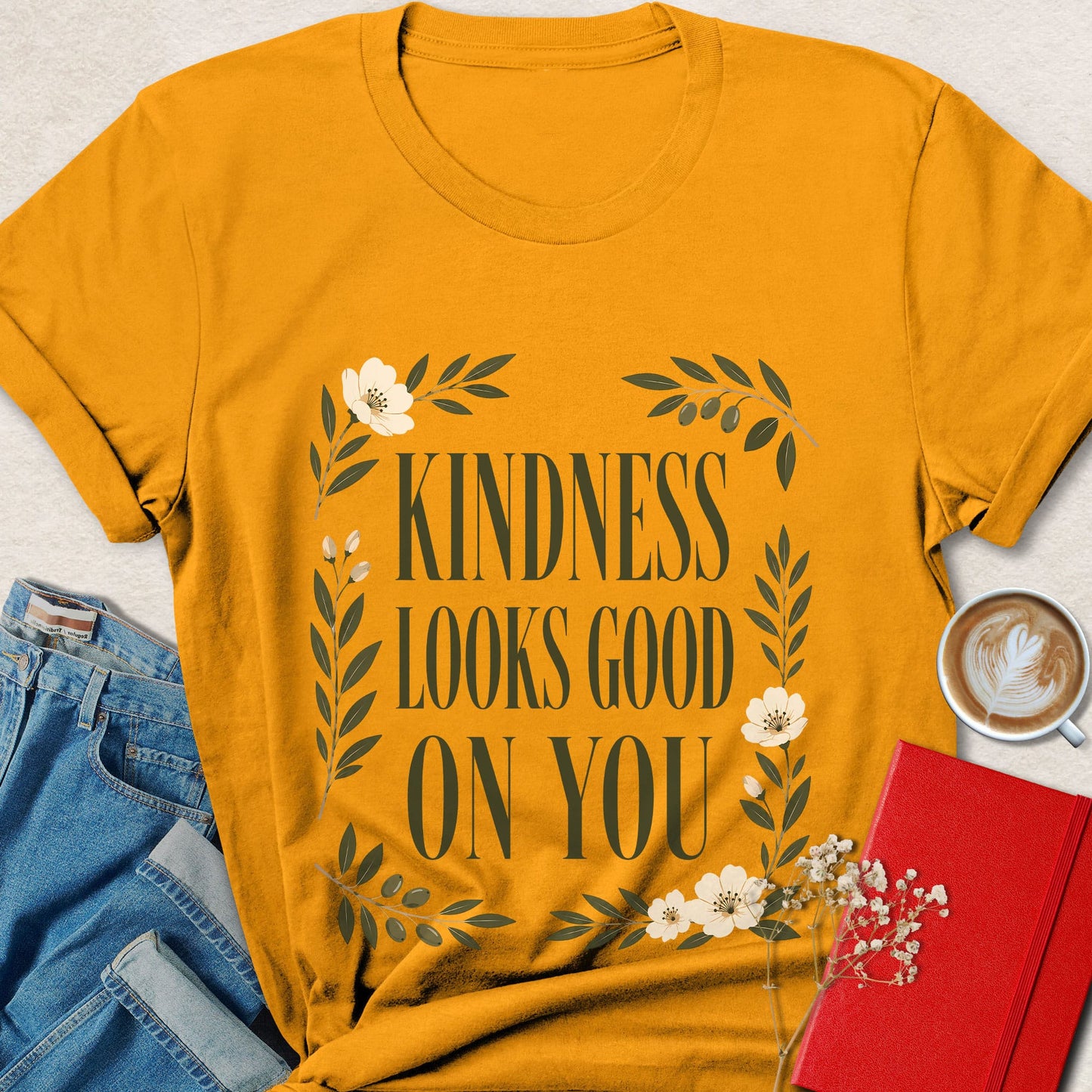 Kindness Looks Good on You Floral Typography T-Shirt
