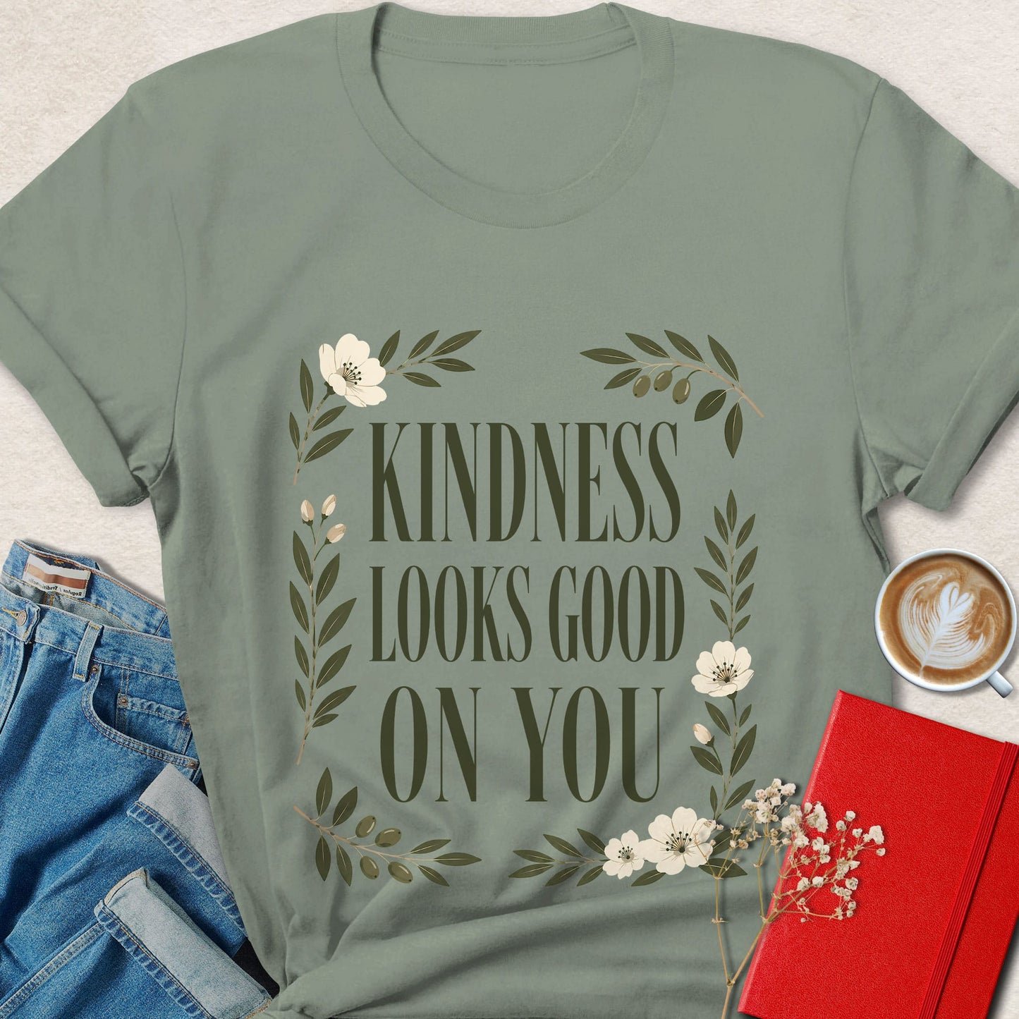 Kindness Looks Good on You Floral Typography T-Shirt
