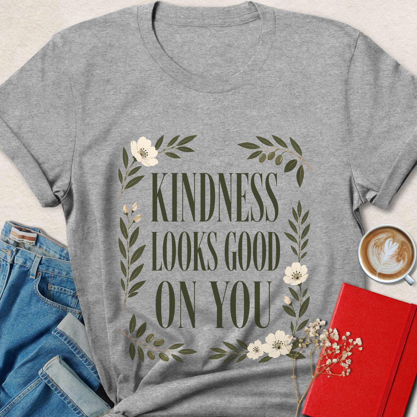 Kindness Looks Good on You Floral Typography T-Shirt