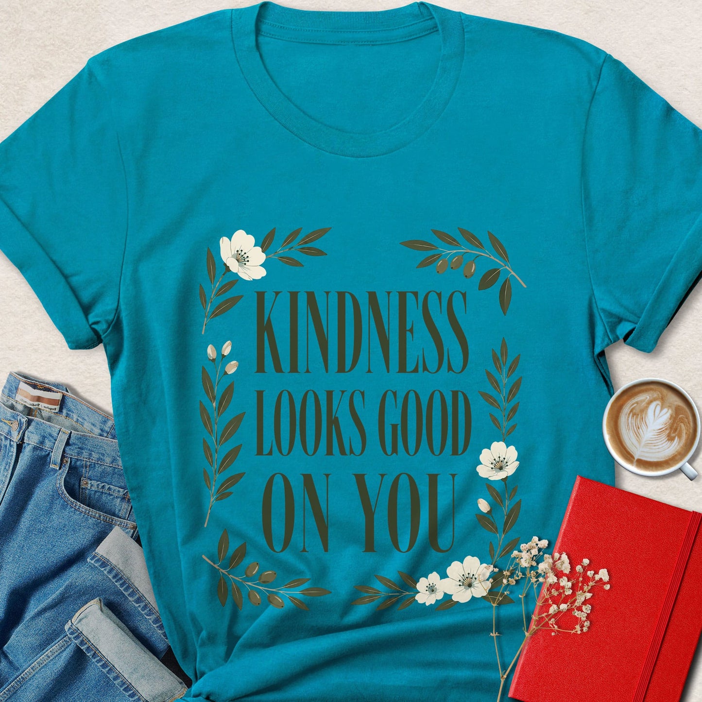 Kindness Looks Good on You Floral Typography T-Shirt