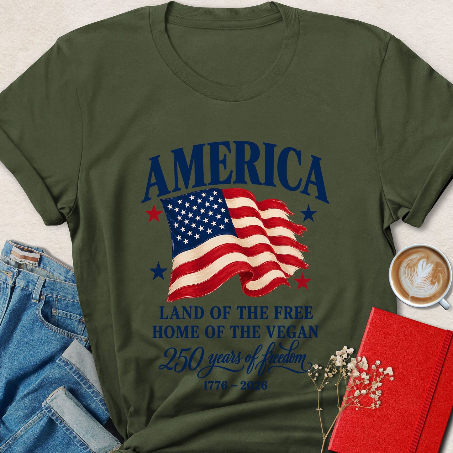 Land of the Free Home of the Vegan Patriotic T-Shirt