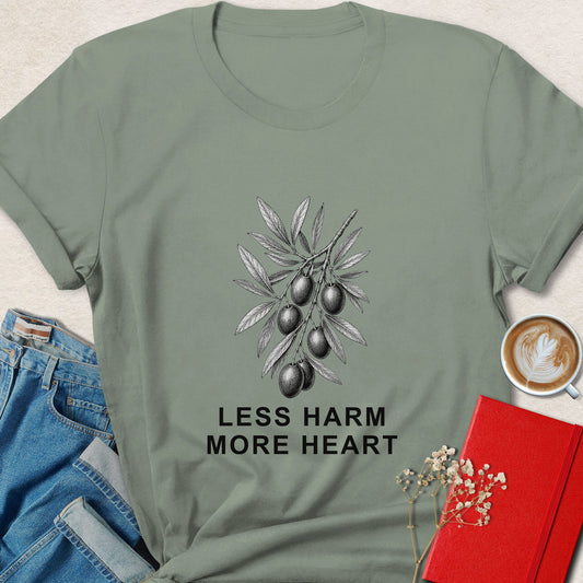 Less Harm More Heart T-shirt | Minimalist Vegan Apparel