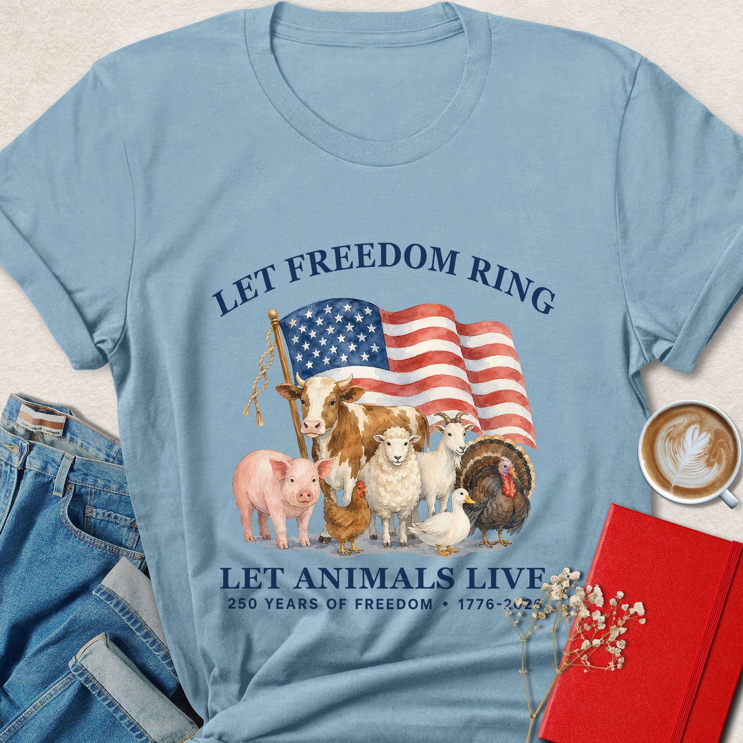 Let Freedom Ring Let Animals Live Farm Animal Vegan T-Shirt