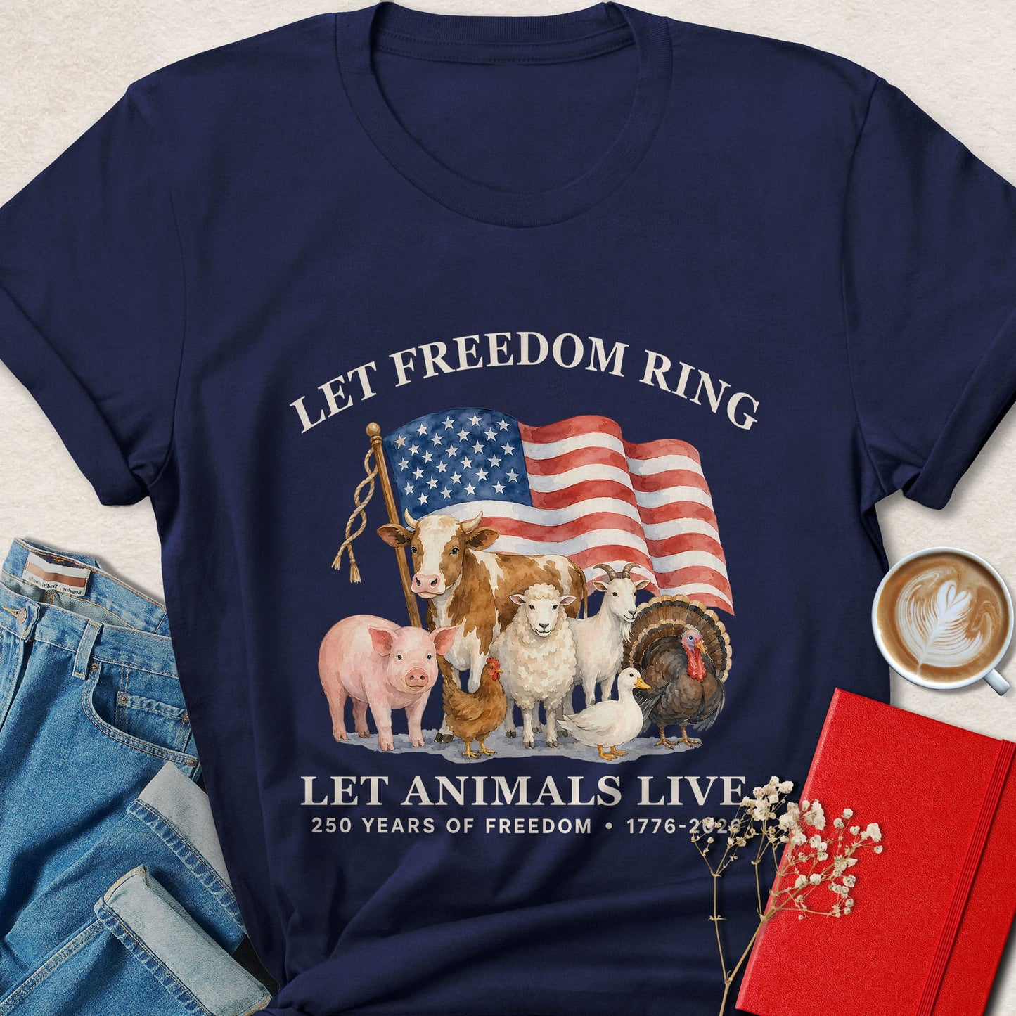 Let Freedom Ring Let Animals Live Farm Animal Vegan T-Shirt
