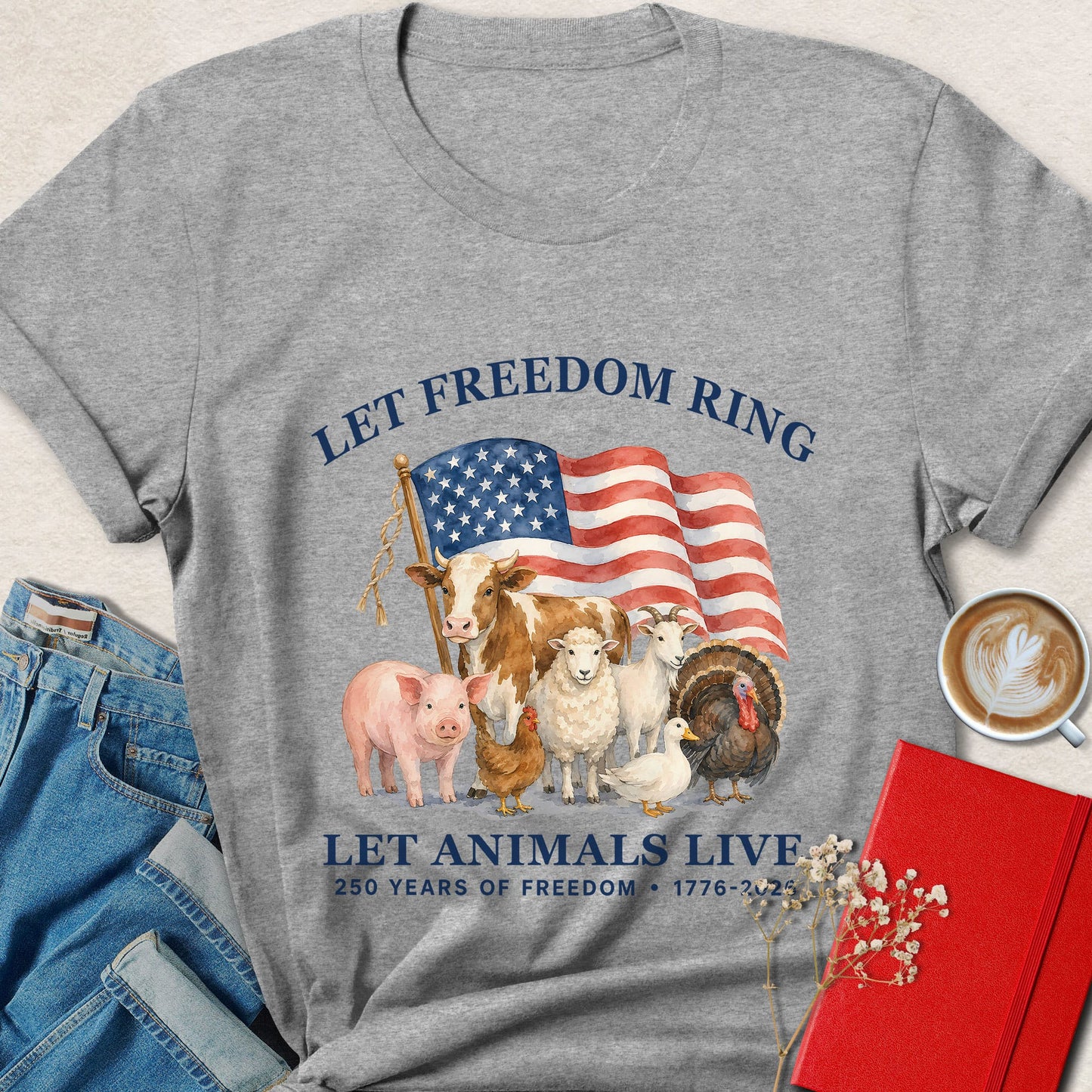 Let Freedom Ring Let Animals Live Farm Animal Vegan T-Shirt