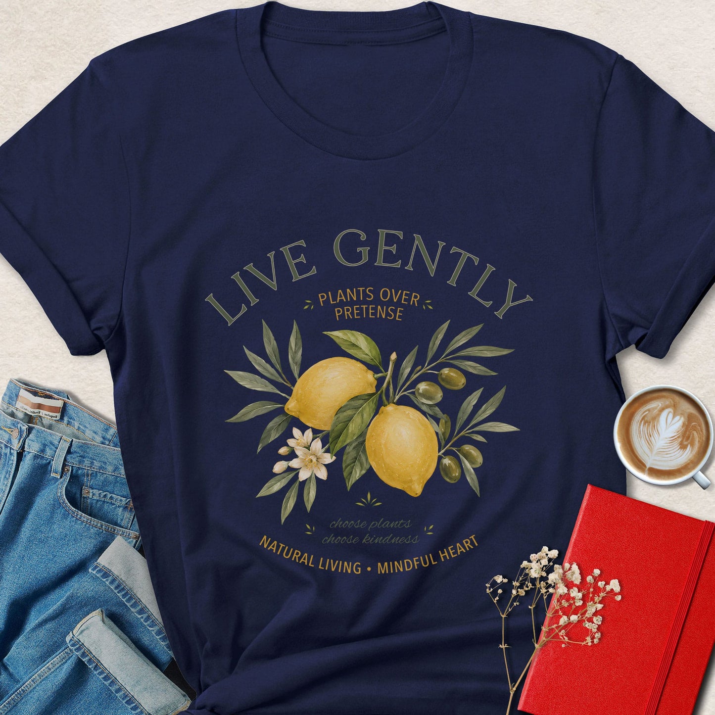 Live Gently Vegan Botanical Plant Based Graphic Shirt