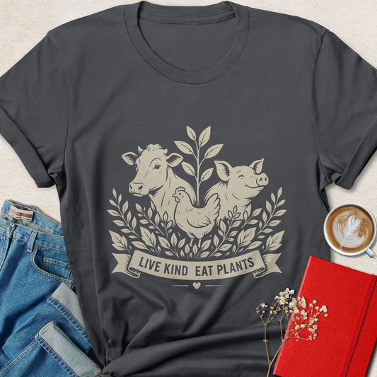 Live Kind Eat Plants T-shirt | Compassionate Vegan Tee