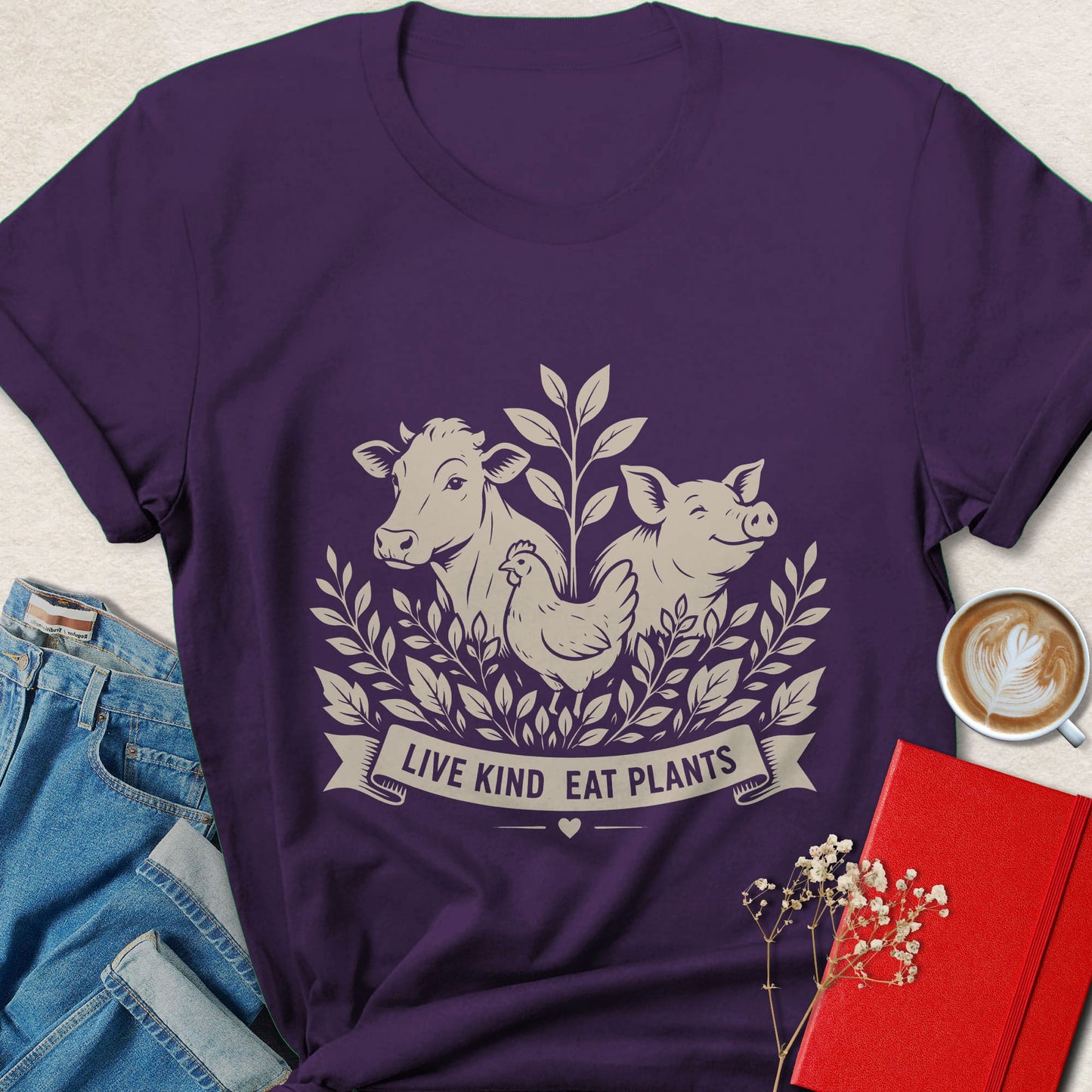 Live Kind Eat Plants T-shirt | Compassionate Vegan Tee