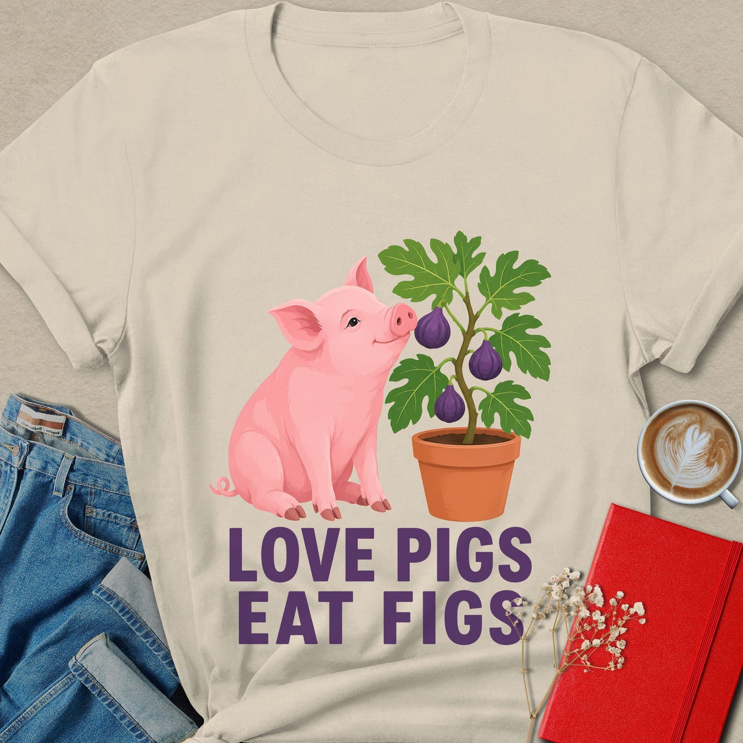 Love Pigs Eat Figs Vegan Animal Rights T-Shirt