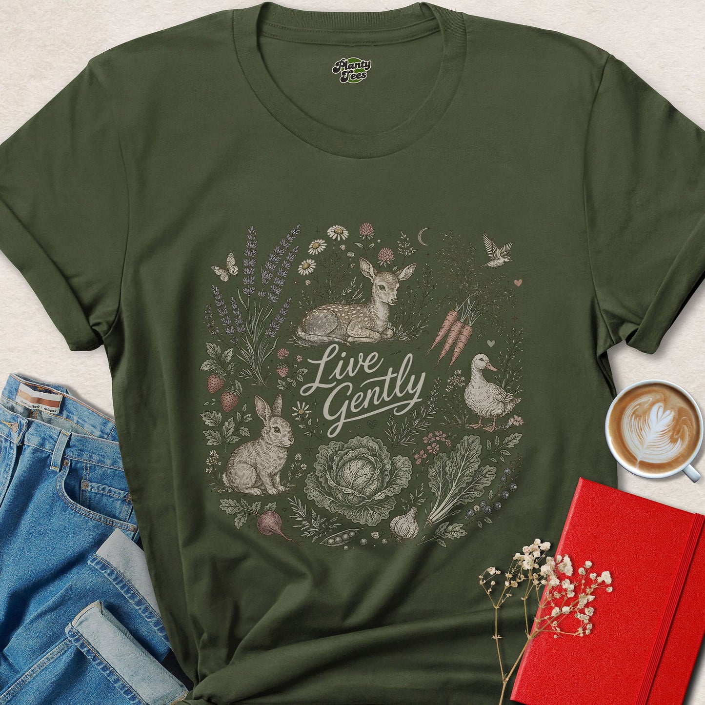 Live Gently Vegan Animal Rights Eco Friendly Shirt