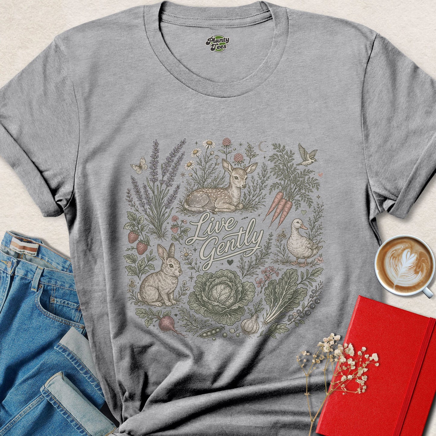 Live Gently Vegan Animal Rights Eco Friendly Shirt
